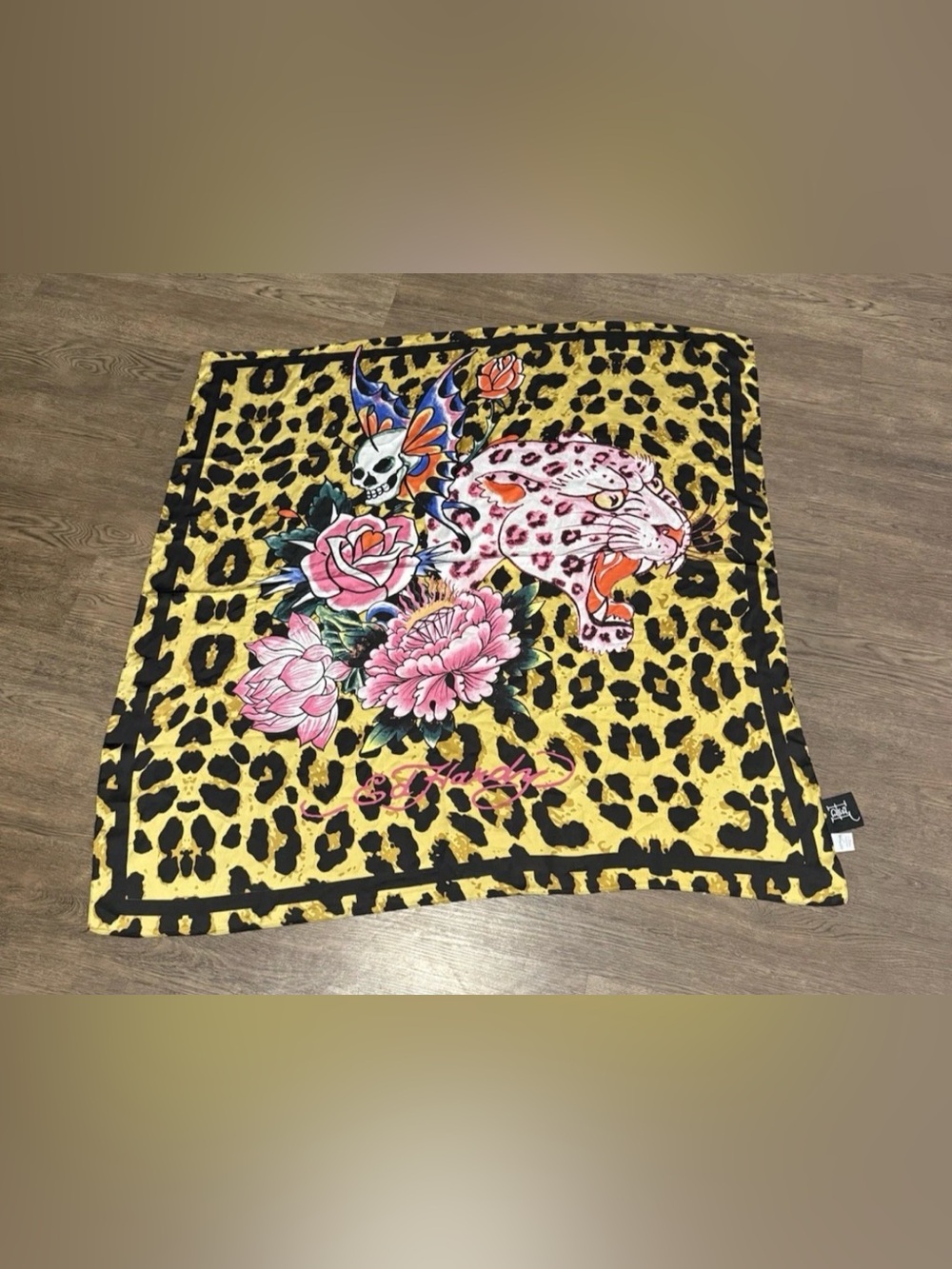 Ed Hardy Scarf Love Kills Slowly Leopard Print Tiger Skull Floral Bandana Wrap